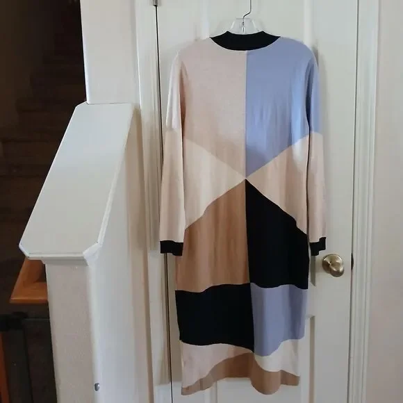 Stitch Drop Color Block Midi/Maxi Sweater Dress M Old Money Clean Girl Classic - Picture 4 of 4